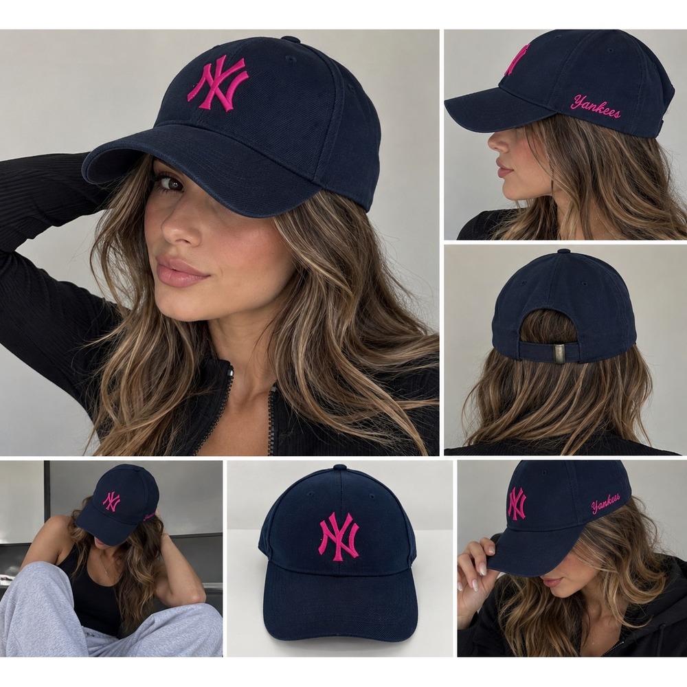 Mirae New York Yankees Baseball Cap Navy Blue Pink Embroidery Adjustable Hat